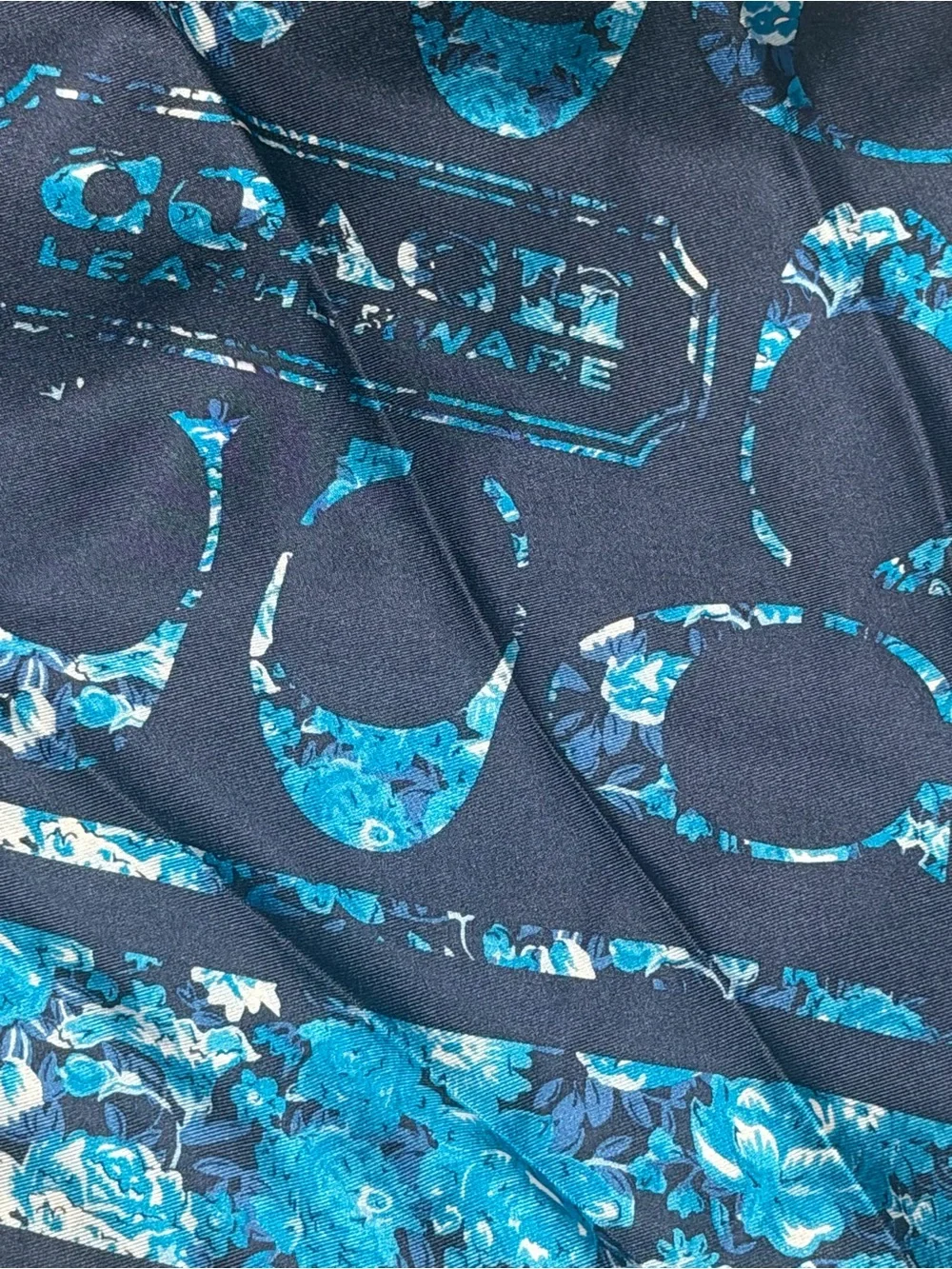 Coach Navy Blue Floral Pattern Scarf